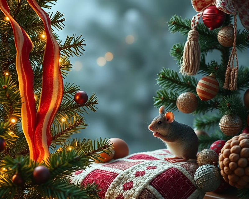 christmas tree, bacon, acorn, quilt, mouse